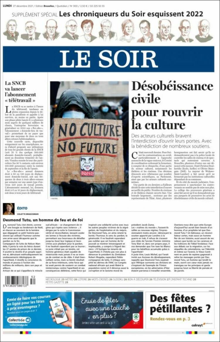 Portada de Le Soir (B&eacute;lgica)