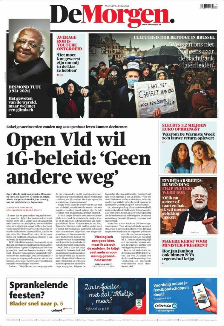 Portada de De Morgen (B&eacute;lgica)