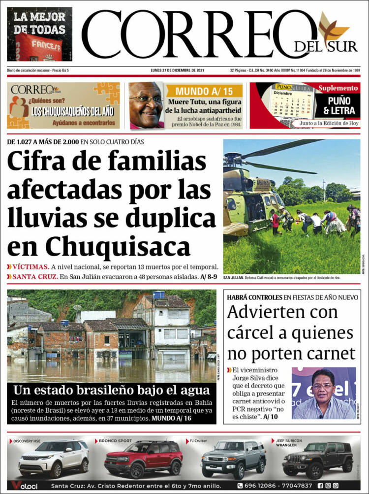Portada de Correo Sur (Bolivia)