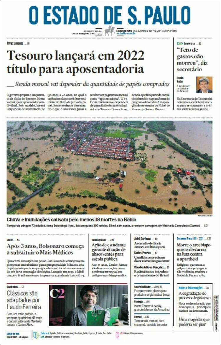 Portada de O Estado de São Paulo (Brasil)