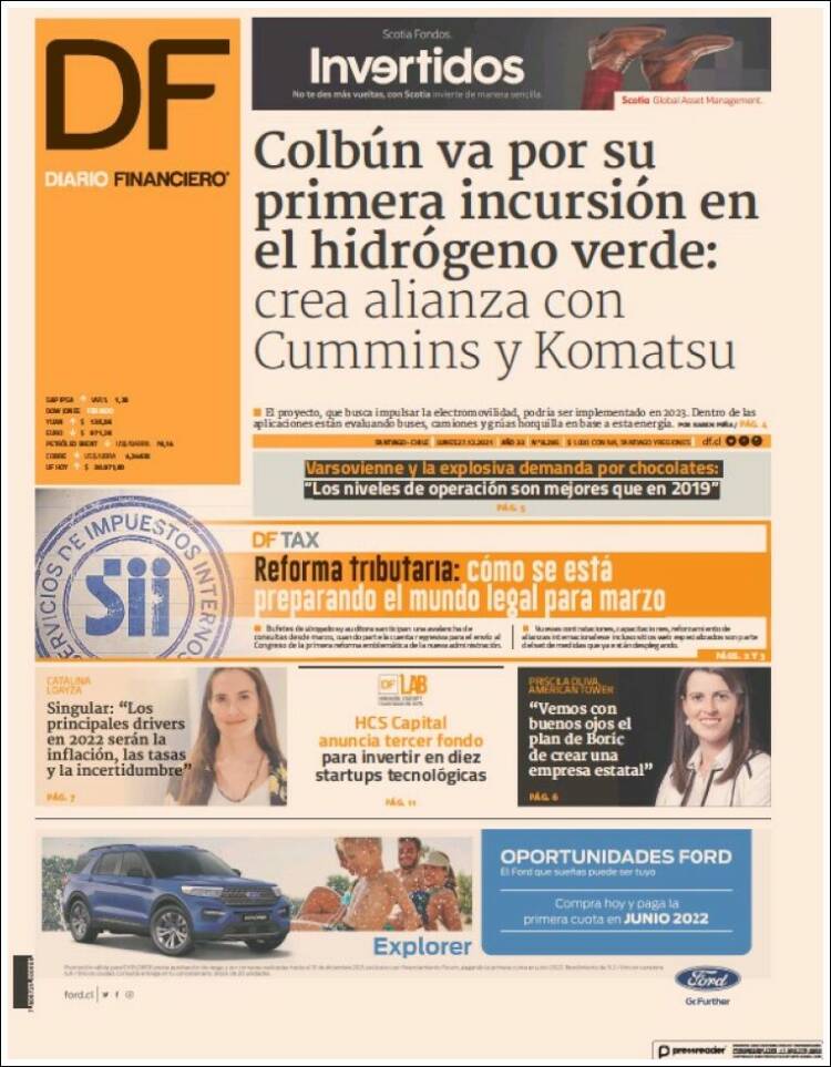 Portada de Diario Financiero (Chile)