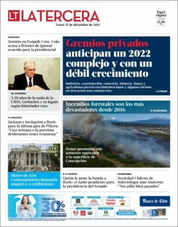 Portada de La Tercera (Chile)