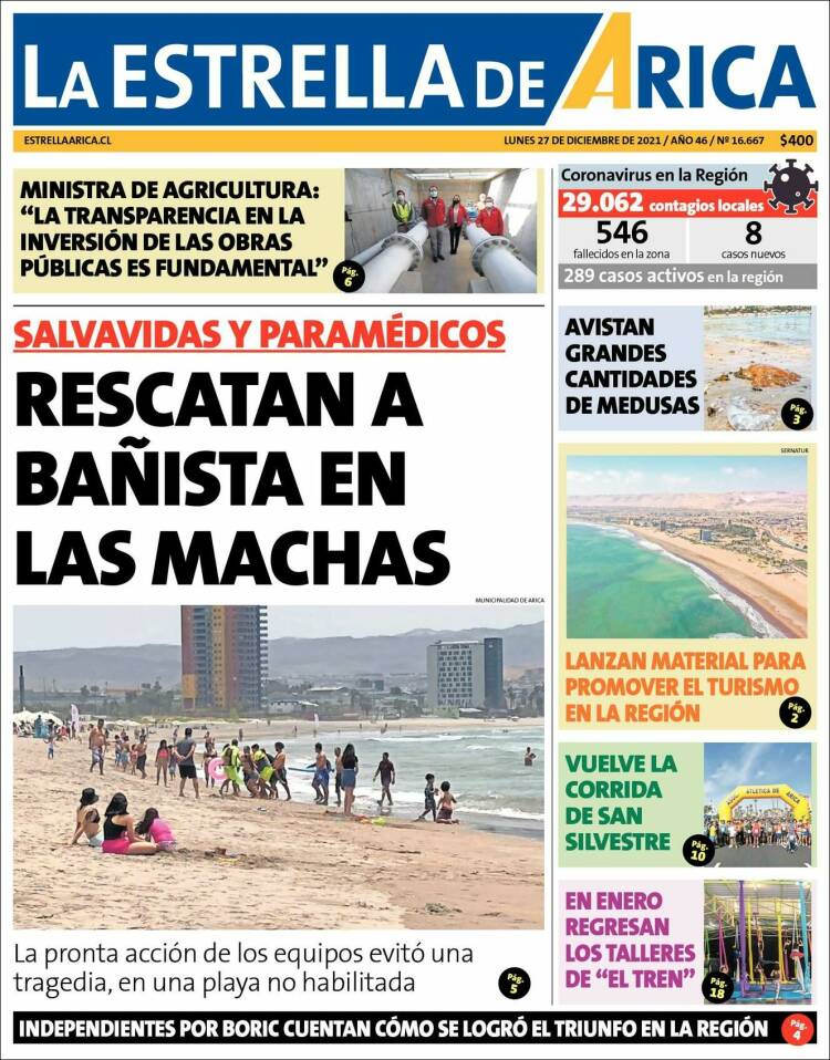 Portada de La Estrella de Arica (Chile)