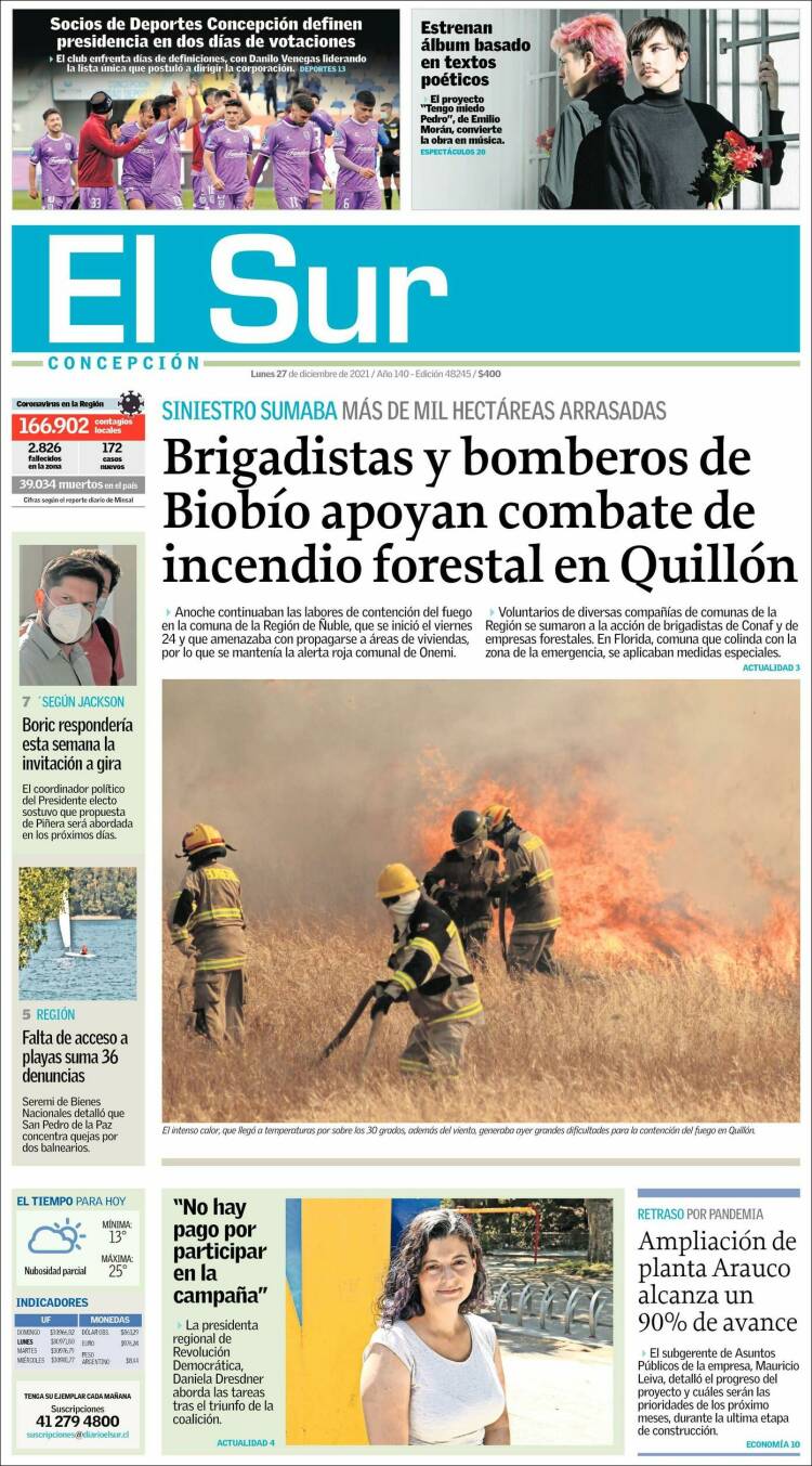 Portada de El Sur (Chile)
