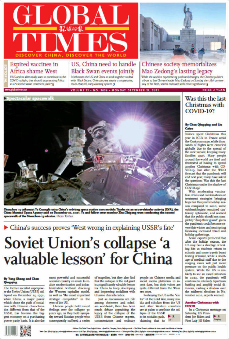 Portada de The Global Times (China)
