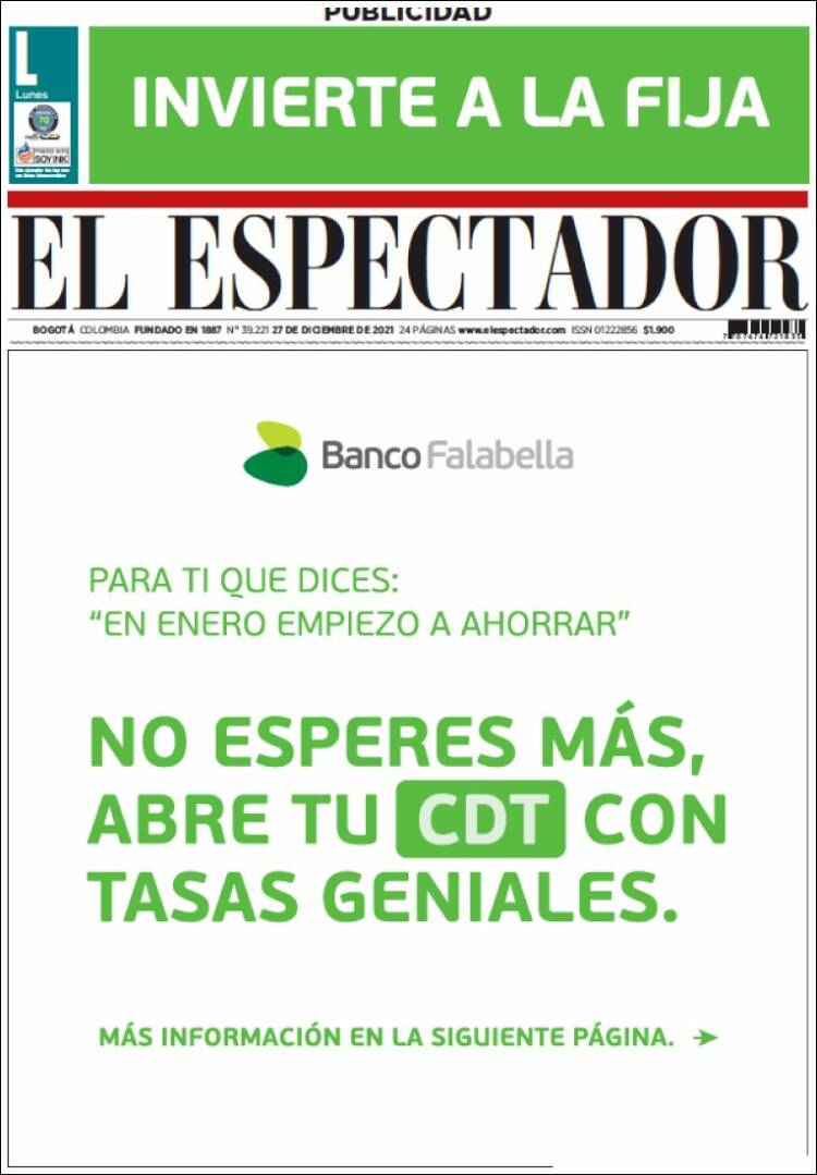 Portada de El Espectador (Colombia)