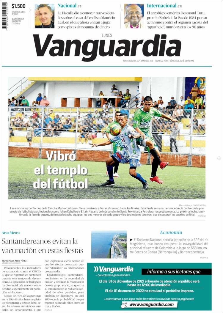 Portada de Vanguardia Liberal (Colombia)