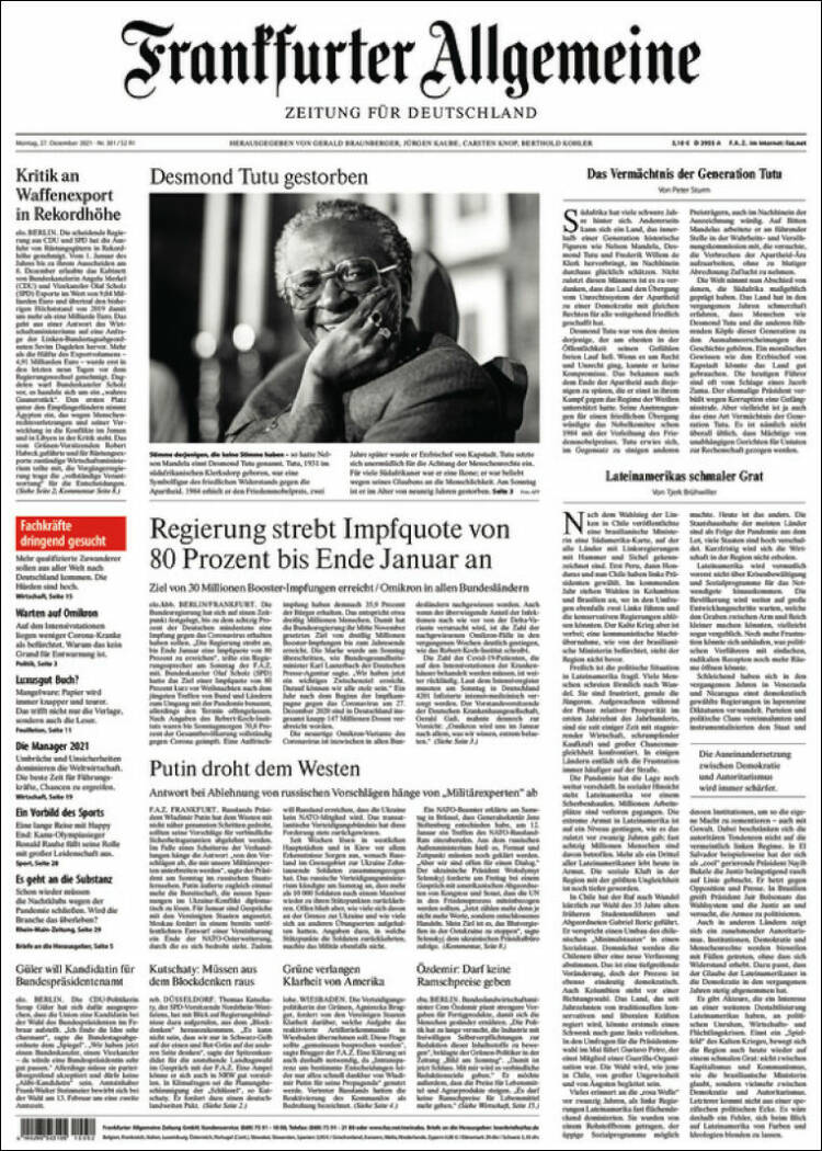 Portada de Frankfurter Allgemeine (Alemania)