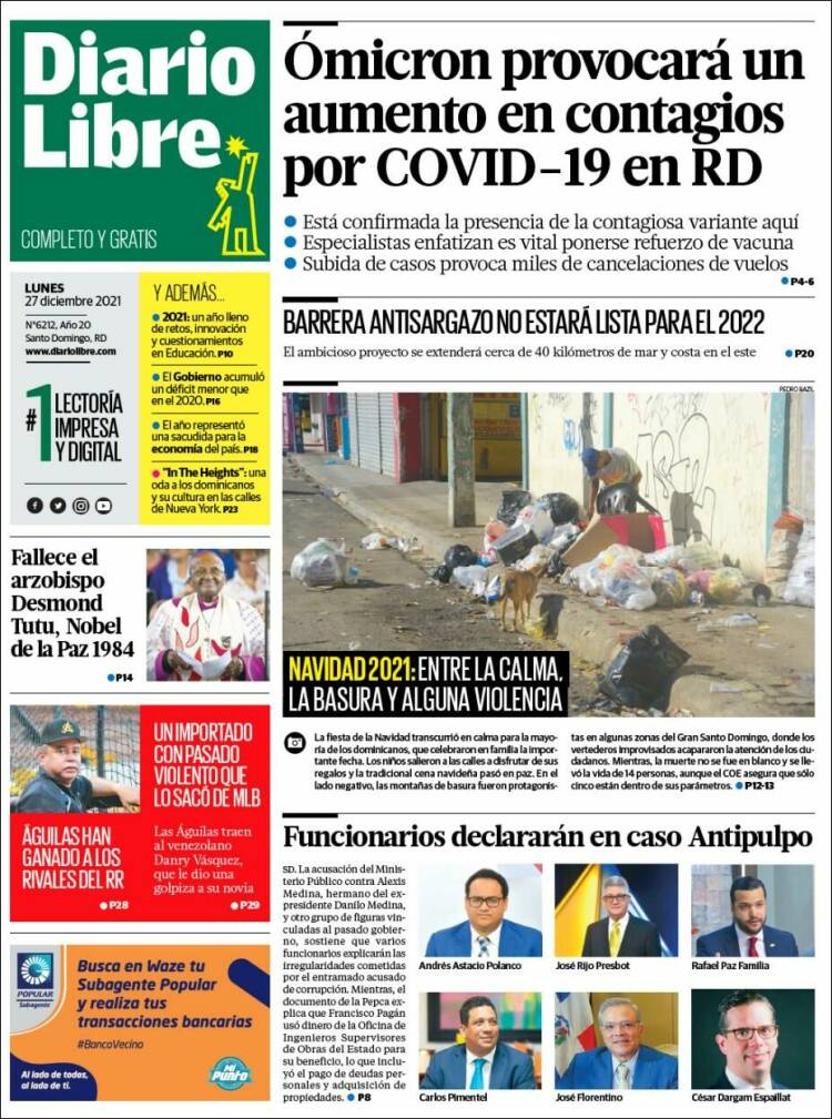 Portada de Diario Libre (R. Dominicana)