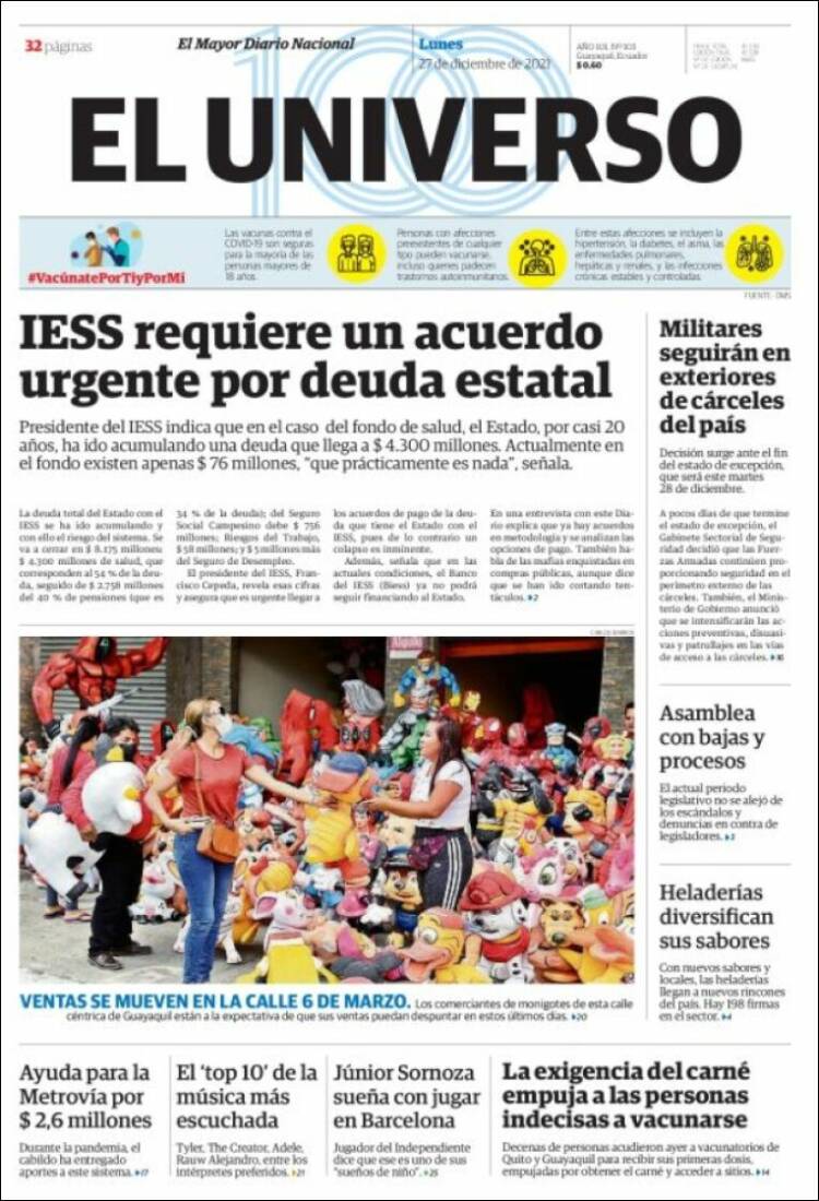 Portada de El Universo - Ecuador (Ecuador)