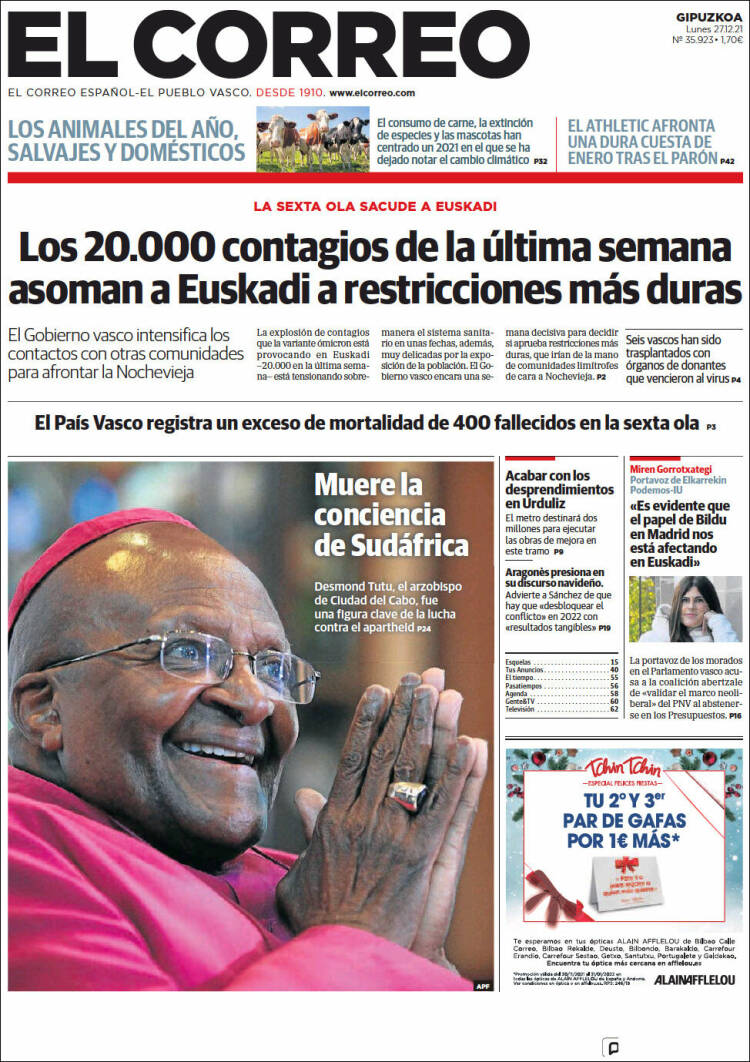 Portada de El Correo - Guipuzcoa (Espa&ntilde;a)