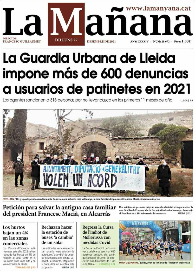 Portada de La Mañana - Diari de Ponent (Espa&ntilde;a)