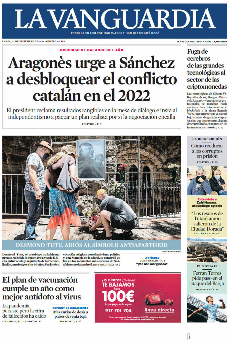 Portada de La Vanguardia (Espa&ntilde;a)
