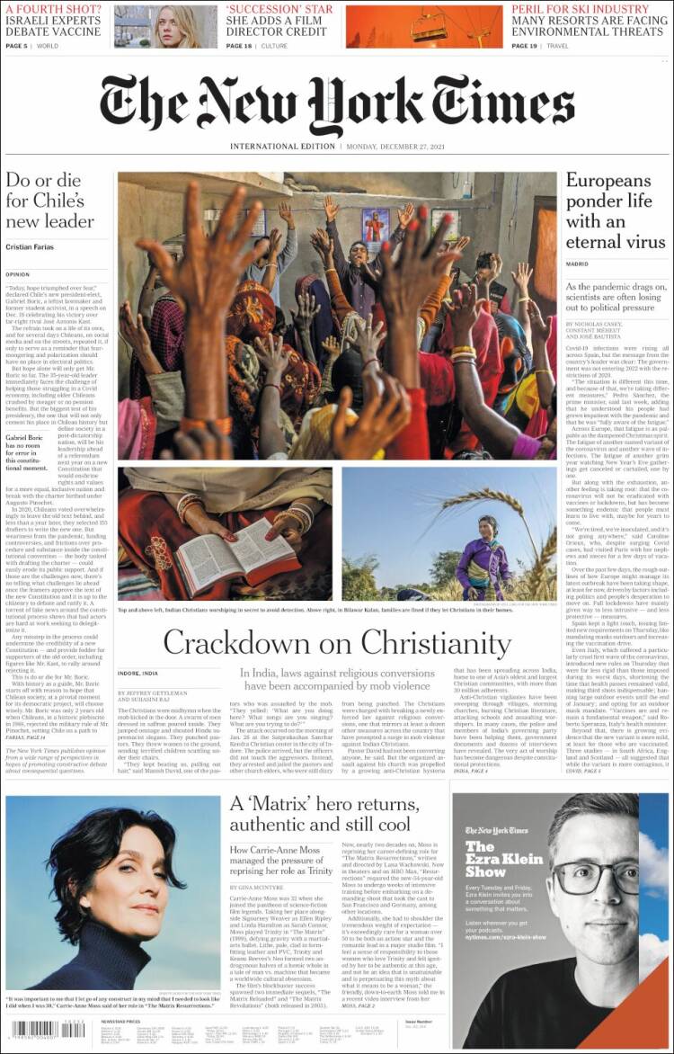 Portada de International New York Times (Europa)