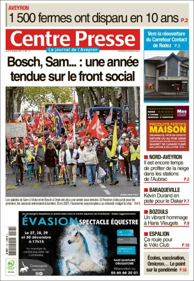 Portada de Centre Presse (Francia)