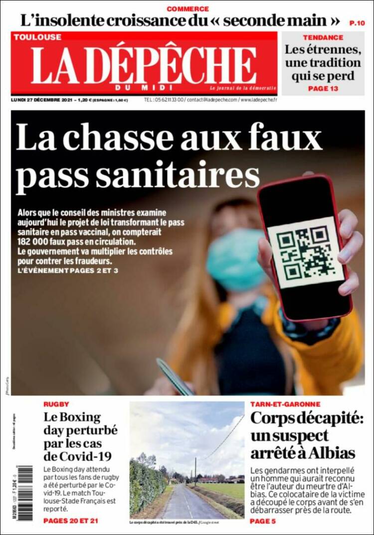 Portada de La Dépêche du Midi (Francia)