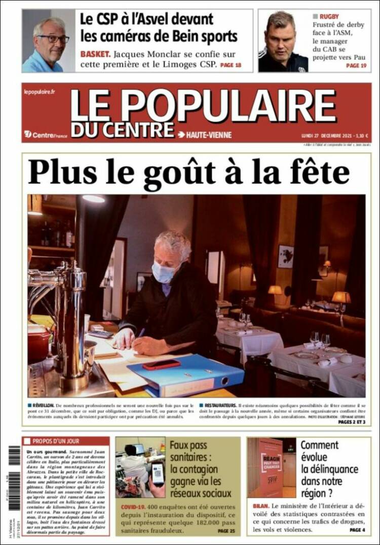 Portada de Le Populaire du Centre (Francia)