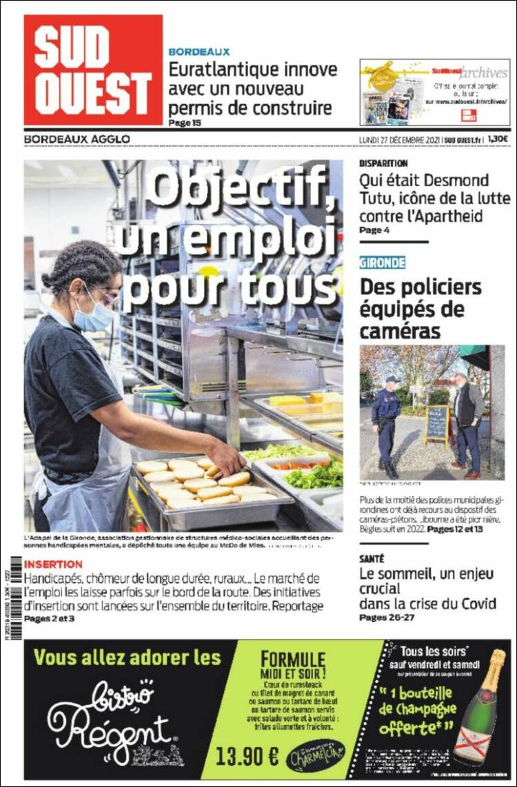 Portada de Sud Ouest (Francia)