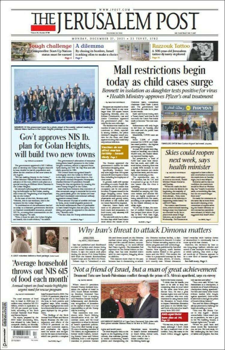 Portada de The Jerusalem Post (Israel)