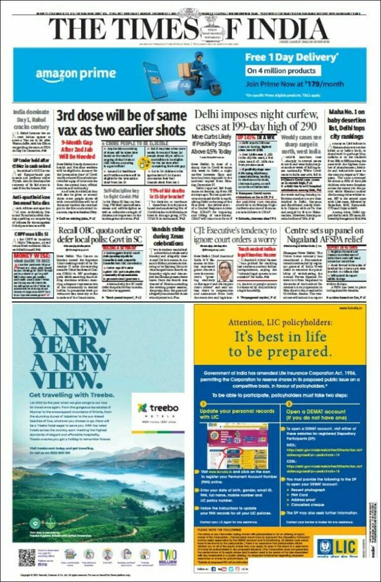 Portada de The Times of India (India)