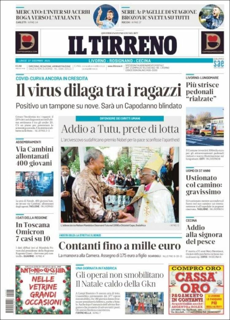 Portada de Il Tirreno (Italia)