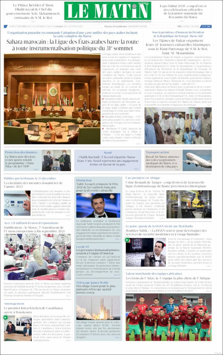 Portada de Le Matin (Marruecos)