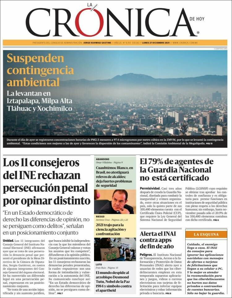 Portada de La Crónica de Hoy (M&eacute;xico)