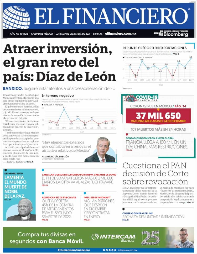 Portada de El Financiero (M&eacute;xico)