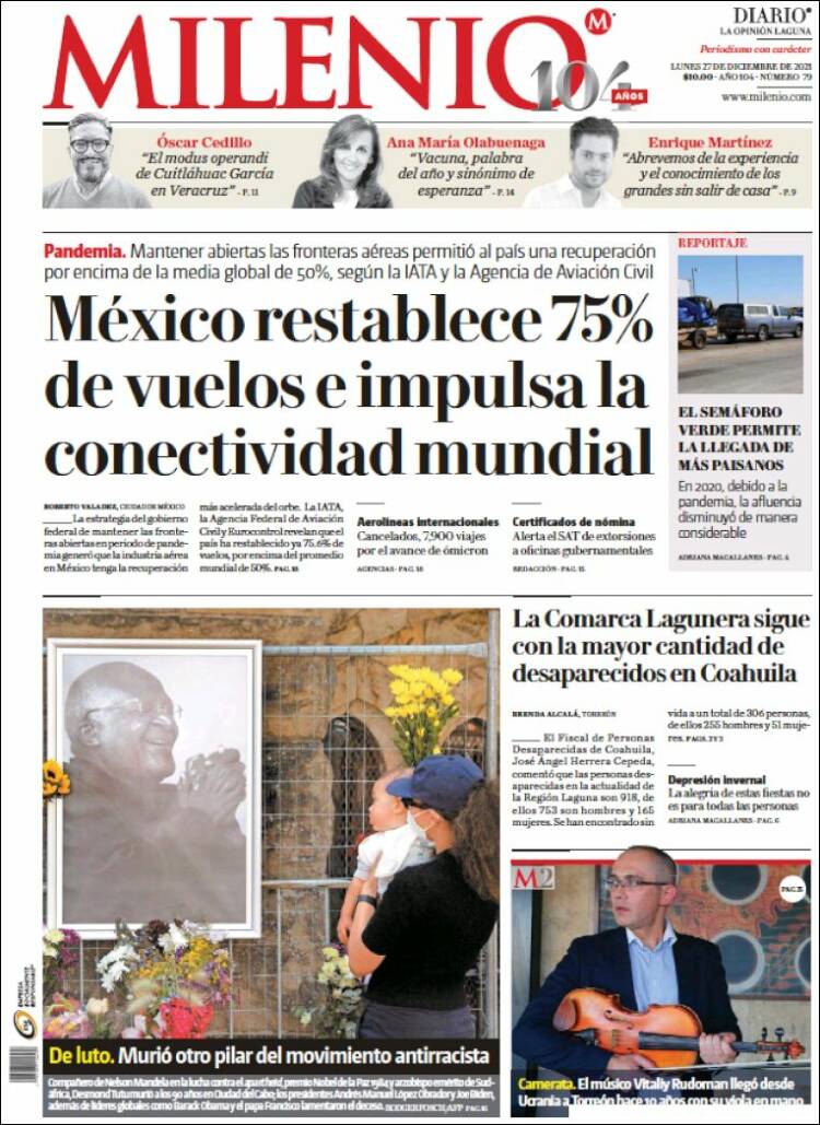 Portada de Milenio - Laguna (M&eacute;xico)