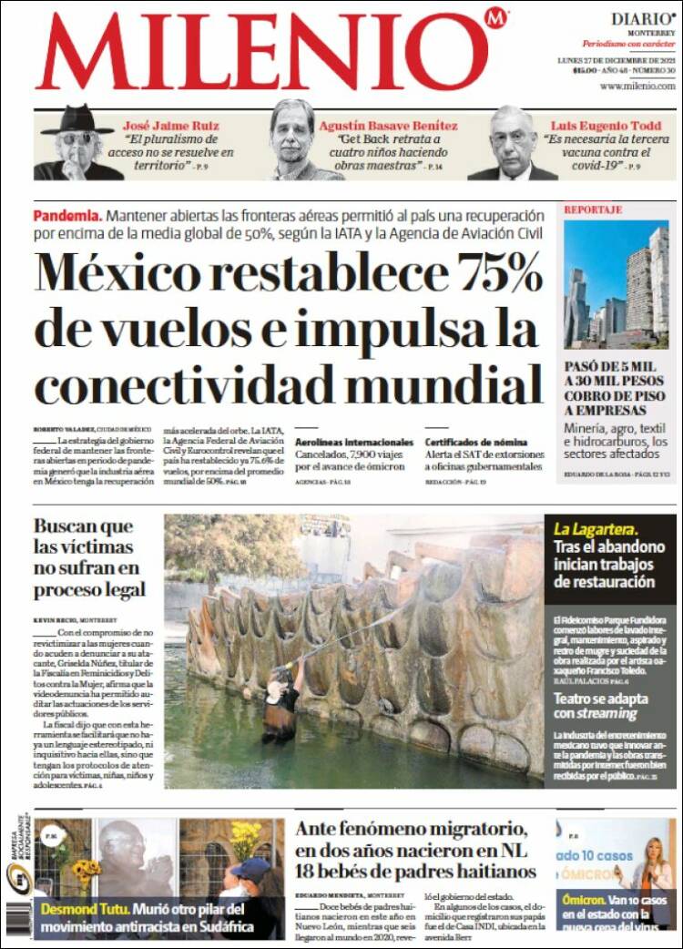Portada de Milenio de Monterrey (M&eacute;xico)