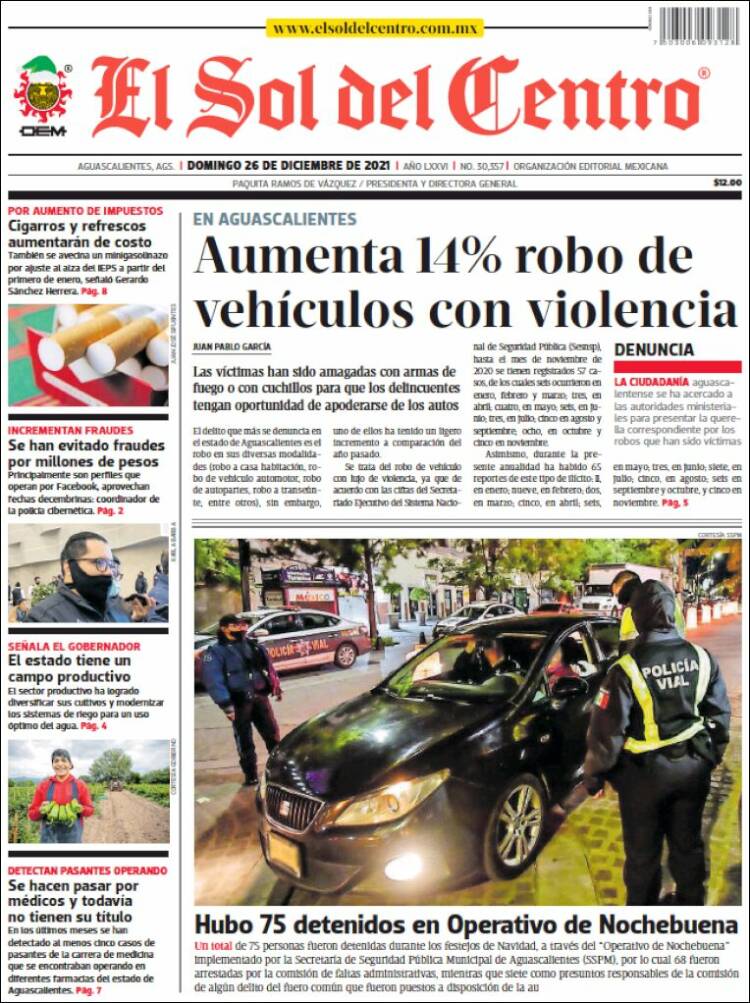 Portada de El Sol del Centro (M&eacute;xico)