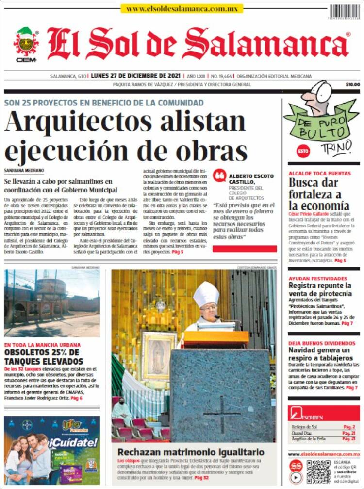 Portada de El Sol de Salamanca (M&eacute;xico)