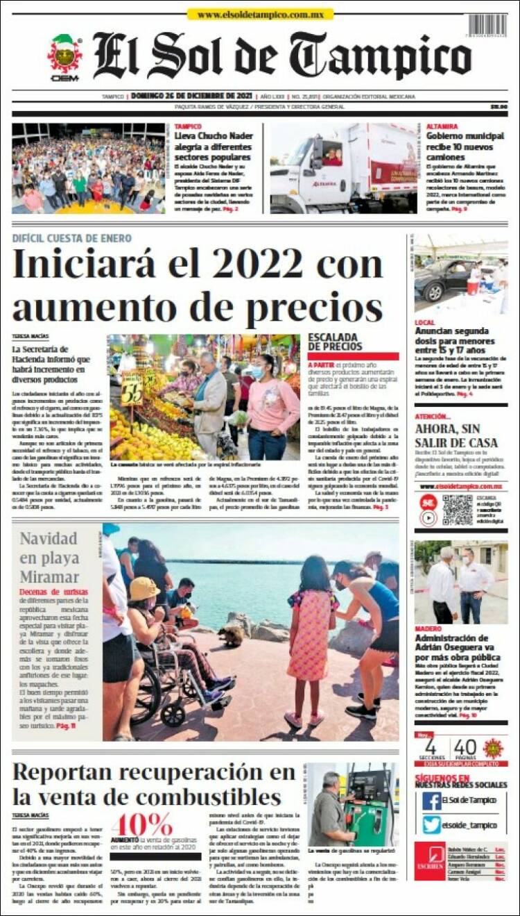 Portada de El Sol de Tampico (M&eacute;xico)