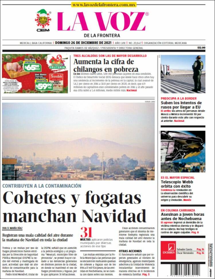 Portada de La Voz de la Frontera (M&eacute;xico)