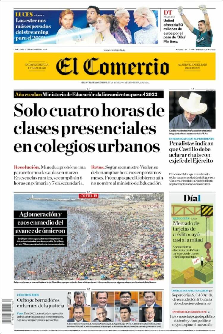 Portada de El Comercio (Per&uacute;)