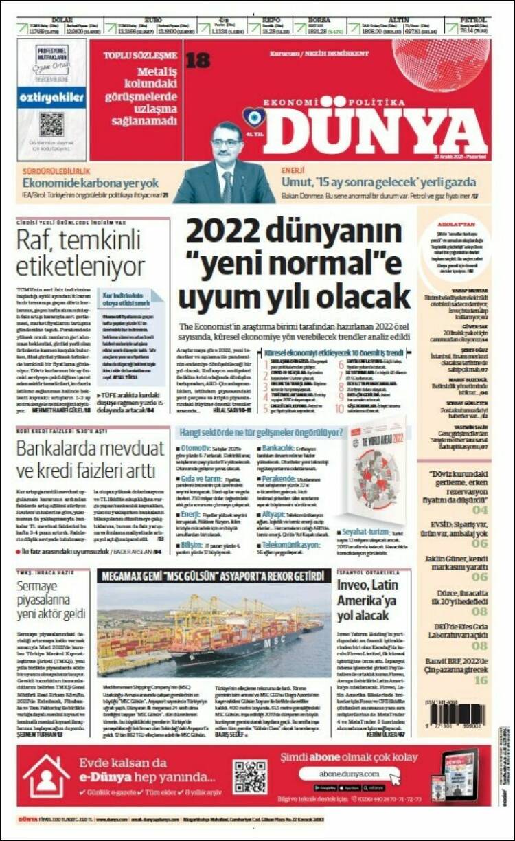 Portada de Dünya (Turqu&iacute;a)