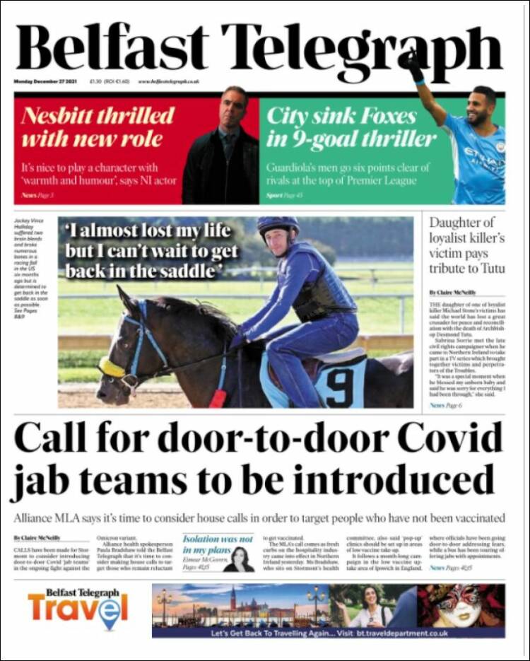 Portada de Belfast Telegraph (Reino Unido)