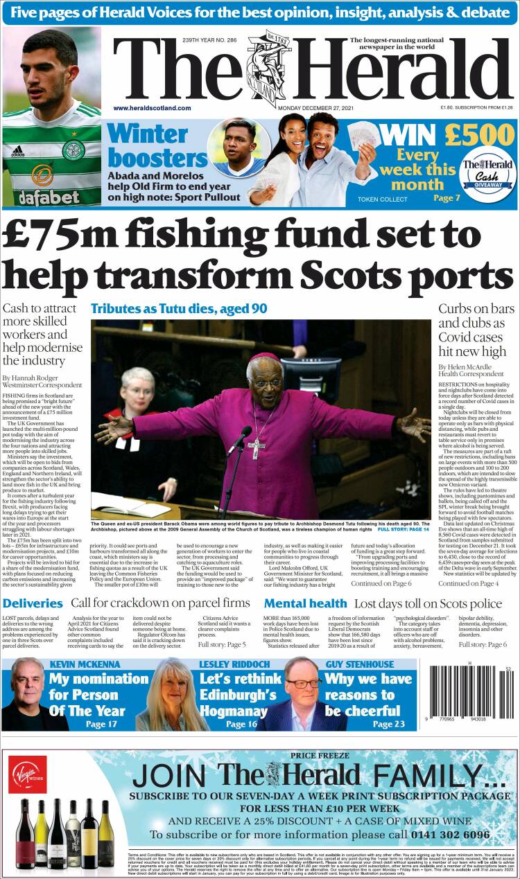 Portada de The Herald (Reino Unido)