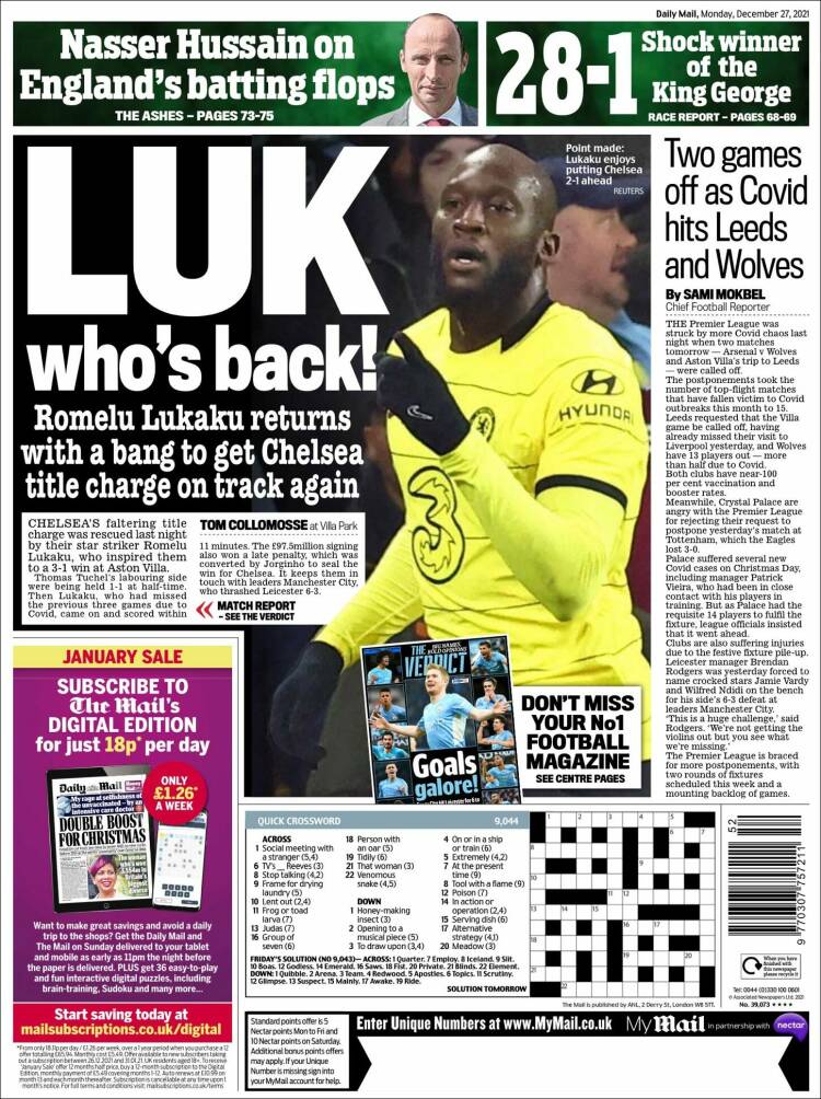 Portada de Daily Mail Sport (Reino Unido)