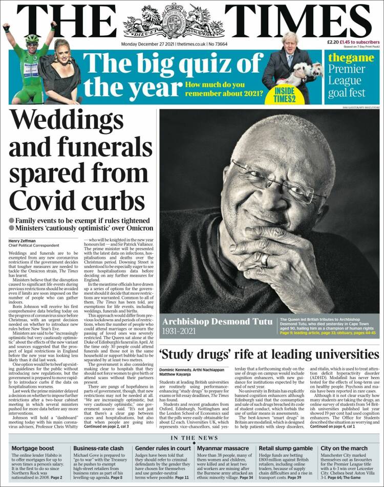 Portada de The Times (Reino Unido)