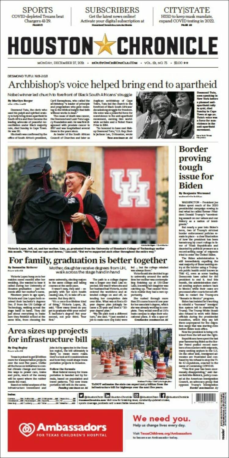 Portada de Houston Chronicle (USA)