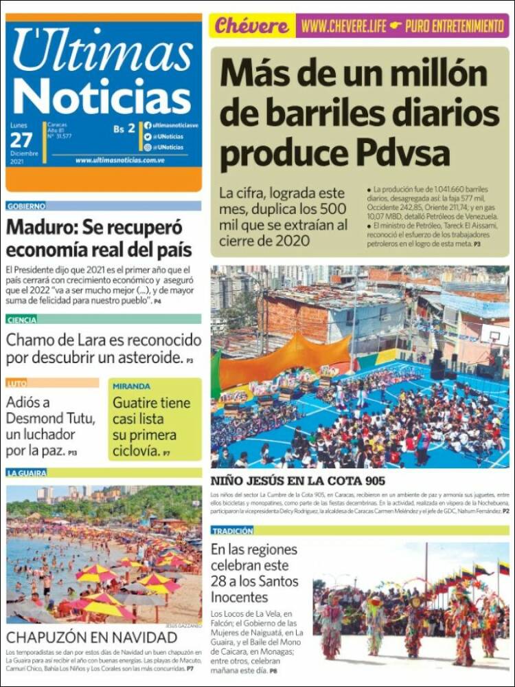 Portada de Últimas Noticias (Venezuela)
