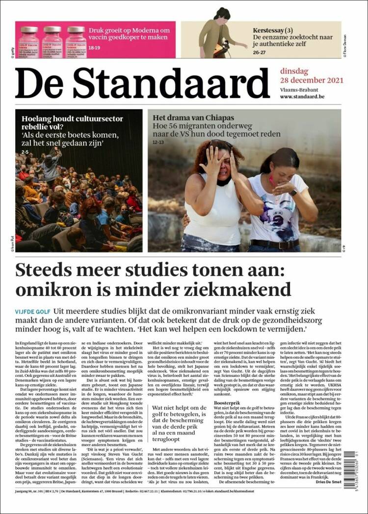 Portada de De Standaard (B&eacute;lgica)