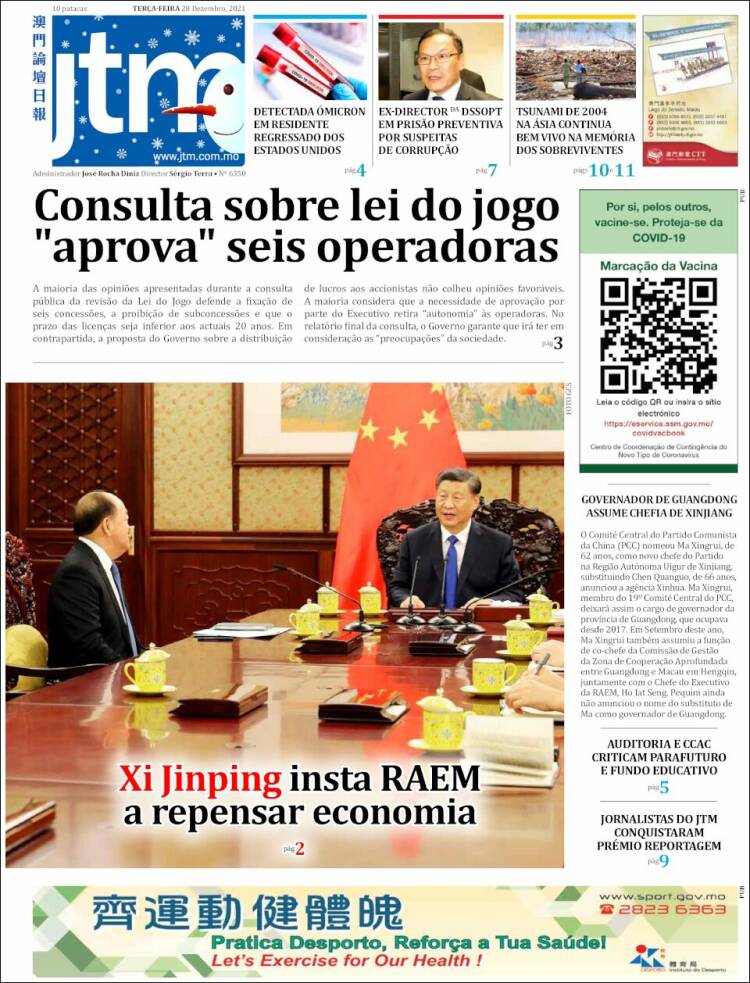 Portada de Jornal Tribuna de Macau (China)