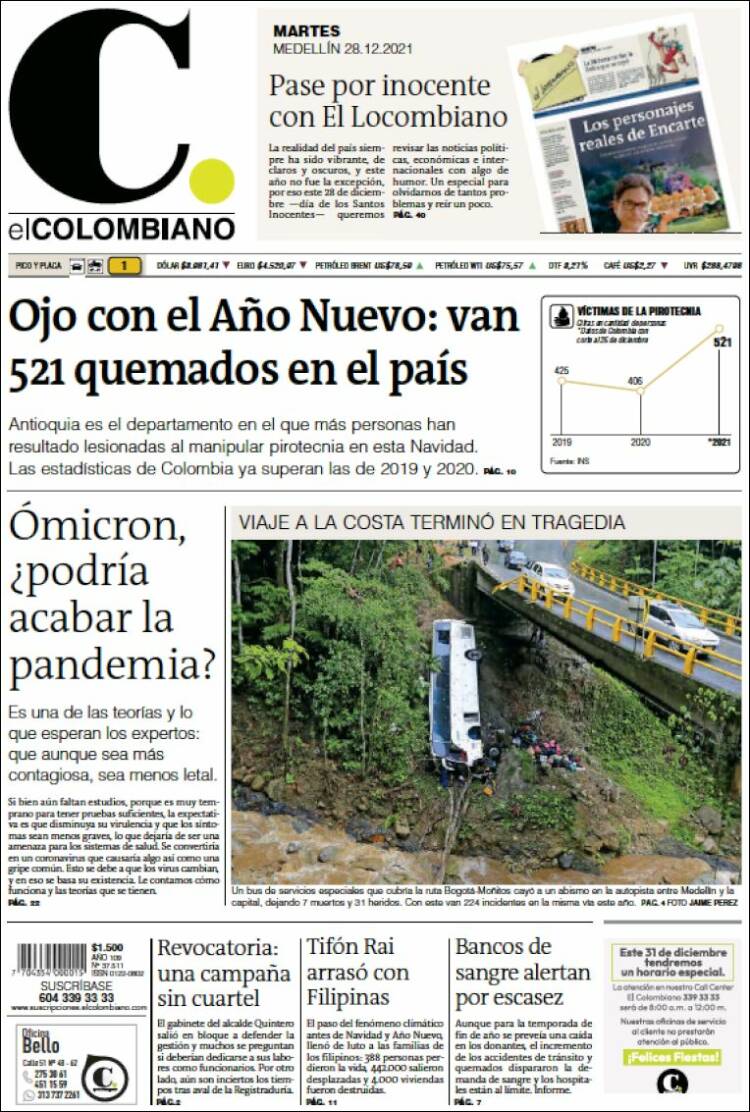 Portada de El Colombiano (Colombia)