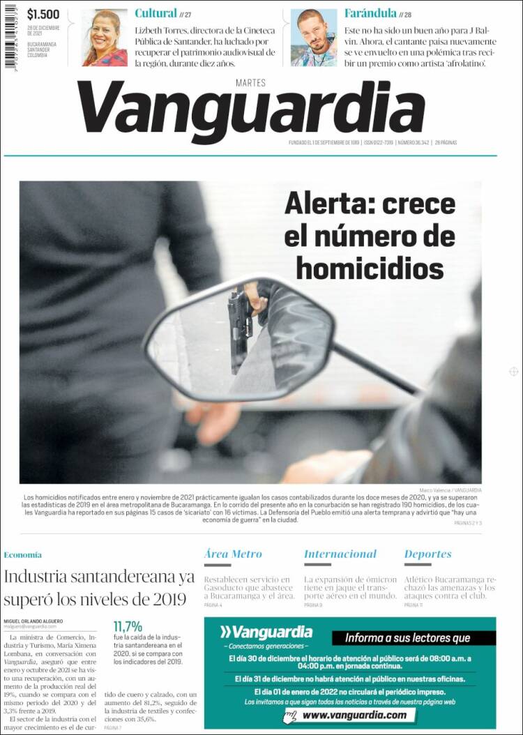 Portada de Vanguardia Liberal (Colombia)