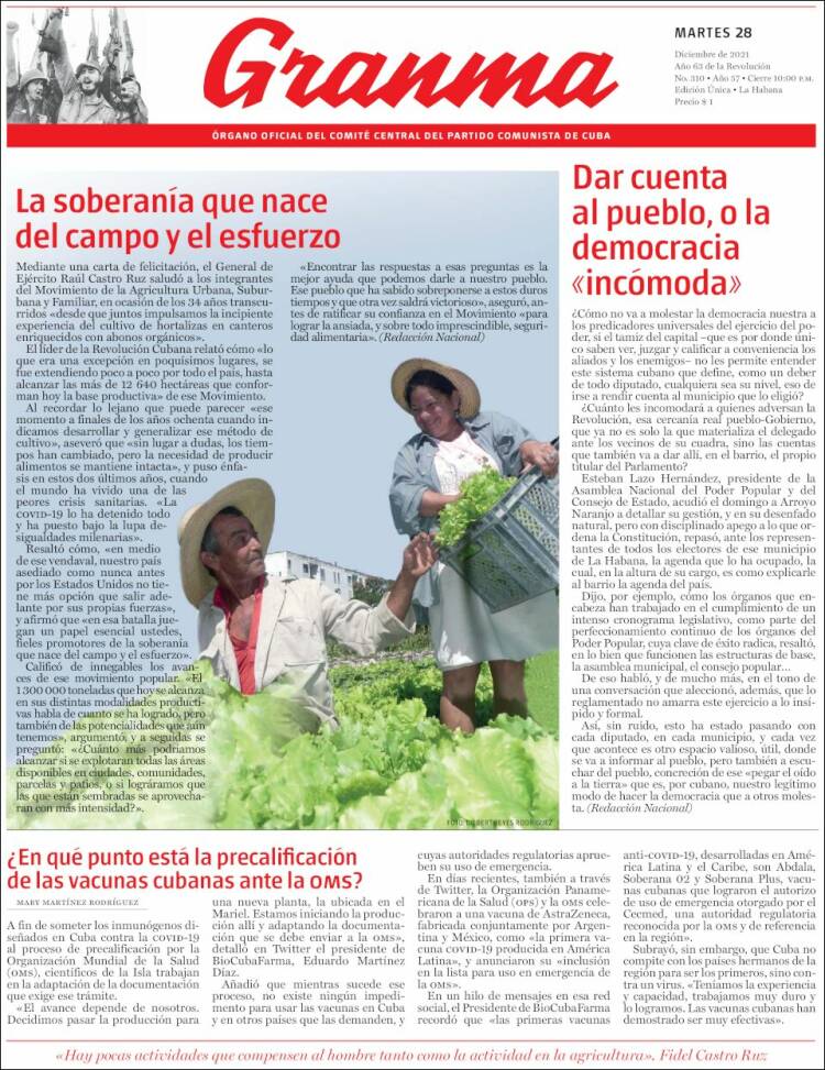 Portada de Granma (Cuba)