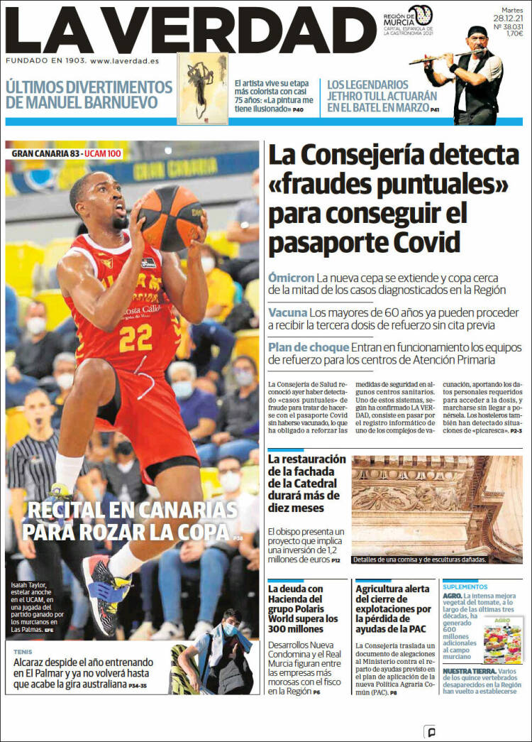 Portada de La Verdad de Murcia (Espa&ntilde;a)