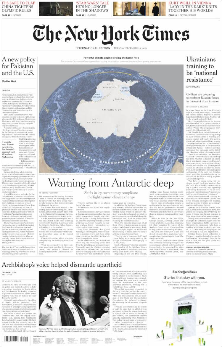 Portada de International New York Times (Europa)