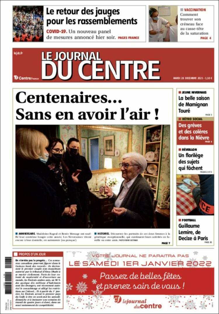 Portada de Le Journal du Centre (Francia)